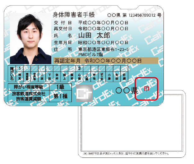 身体障害者手帳手帳見本視覚障がい者向けに切り抜き加工