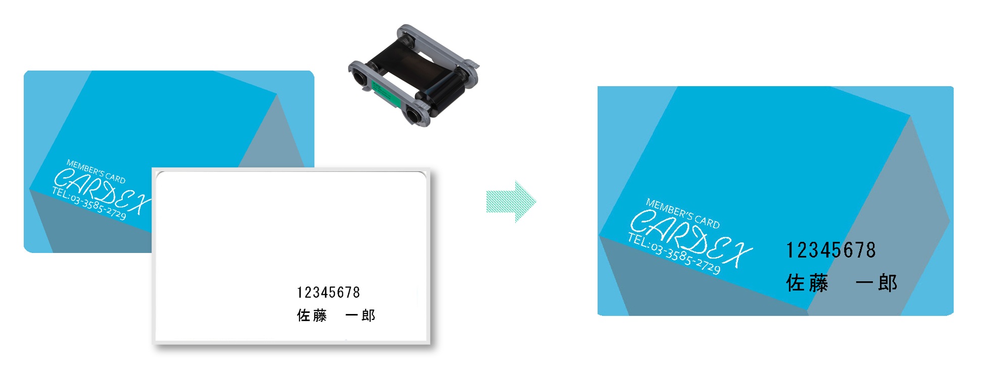 単色黒リボン＋プレ印刷カード（PVC）